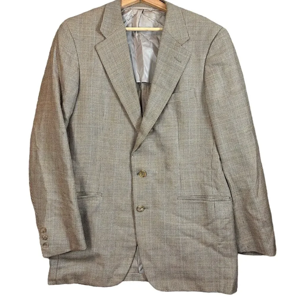 Hickey Freeman Woolf Brothers Wool Blazer Jacket SportCoat Tan Plaid 42L 42 Long